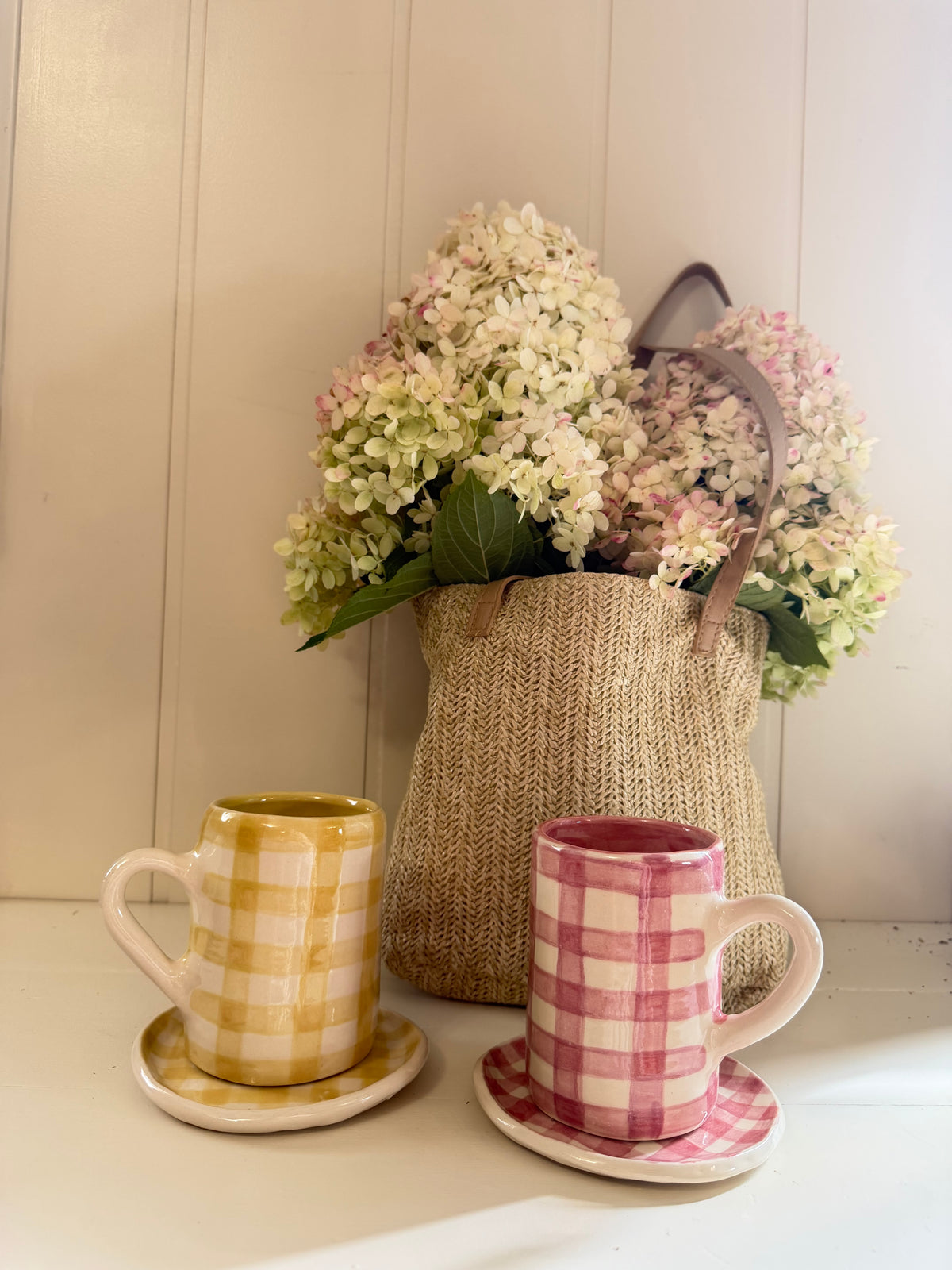 The Autumn Picnic Mug & Saucer Set - PINK GINGHAM