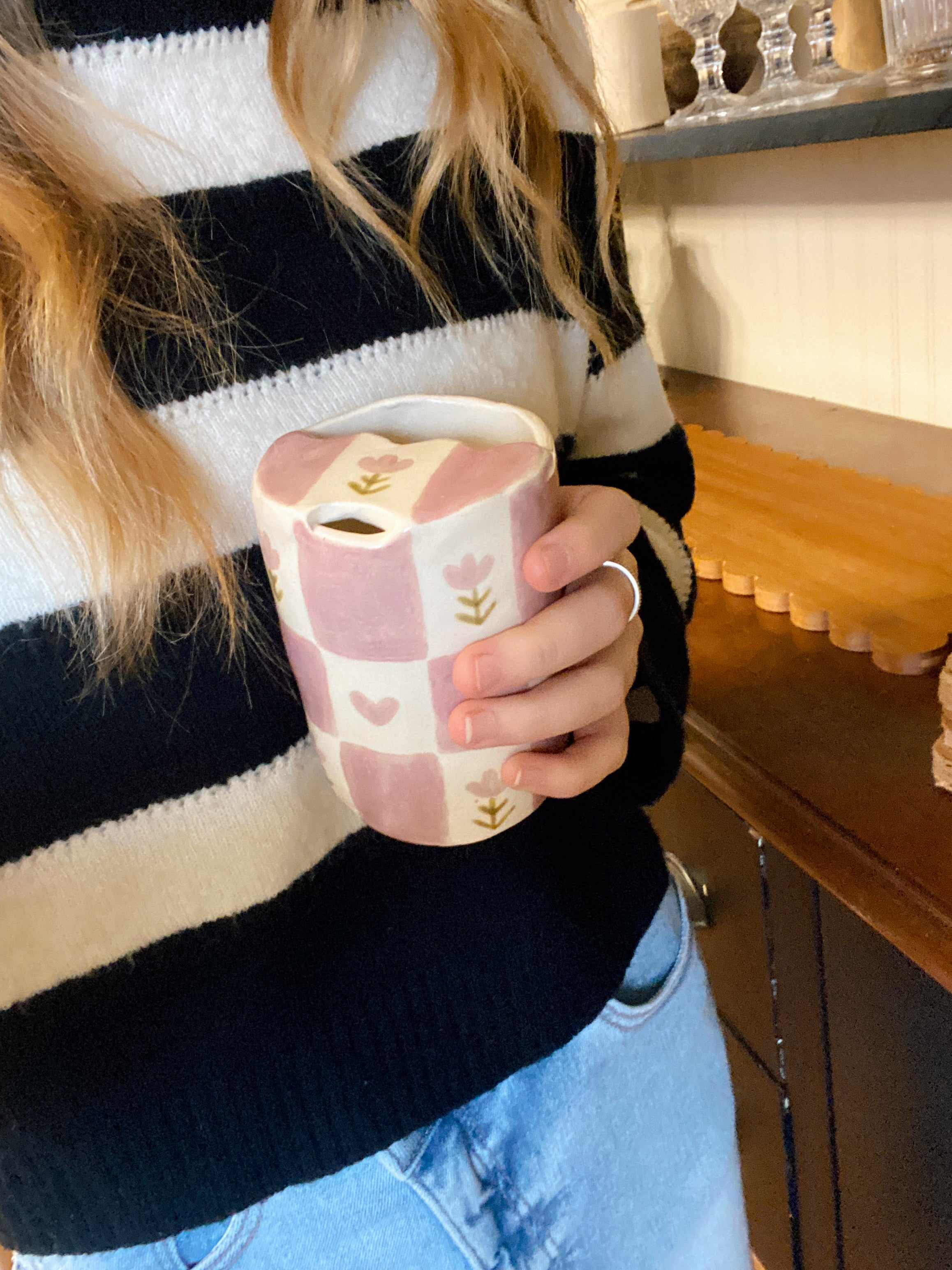 On-The-Go Cup - Pink Floral Check