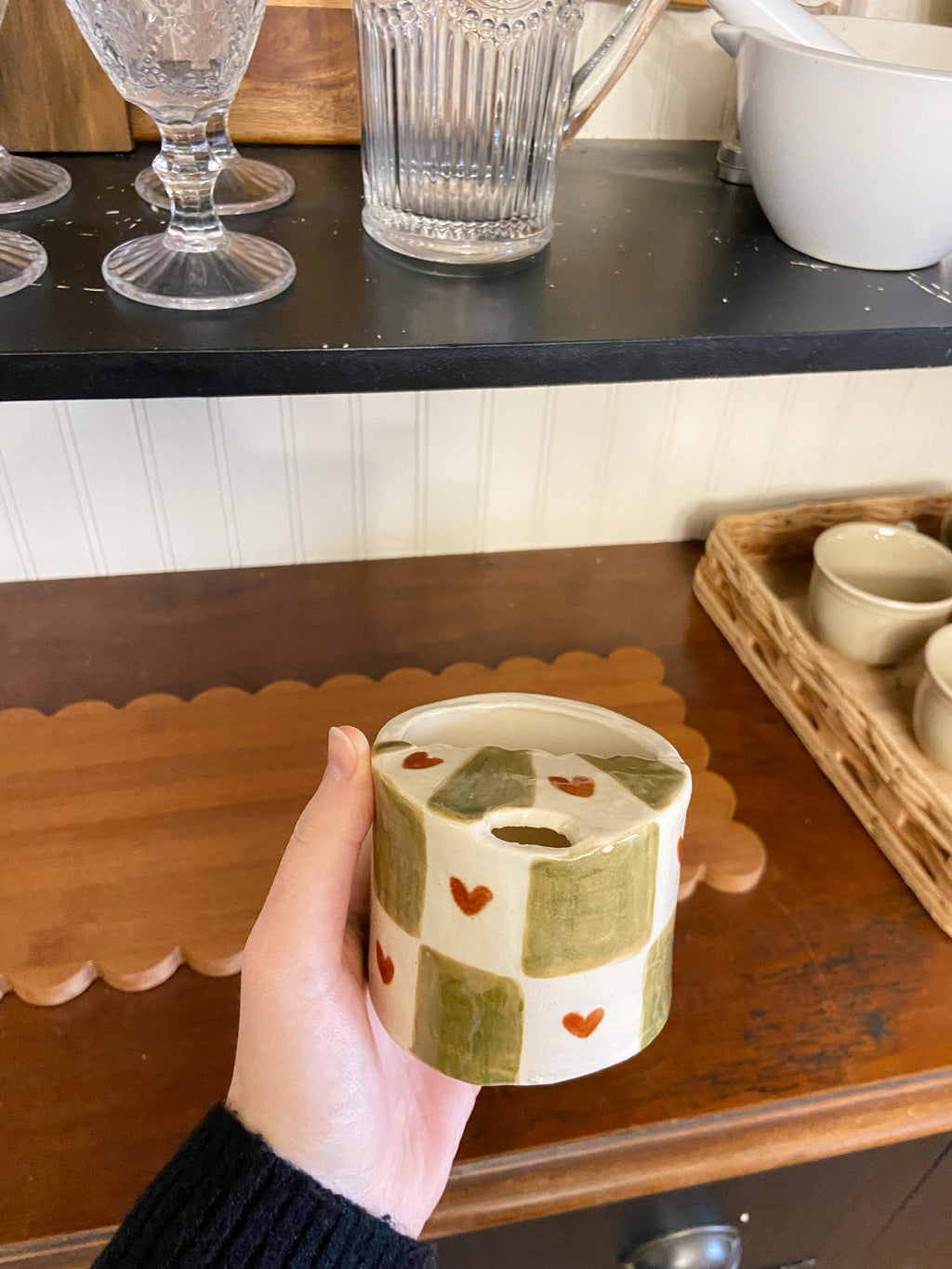 On-The-Go Mini Cup - Green Check Hearts