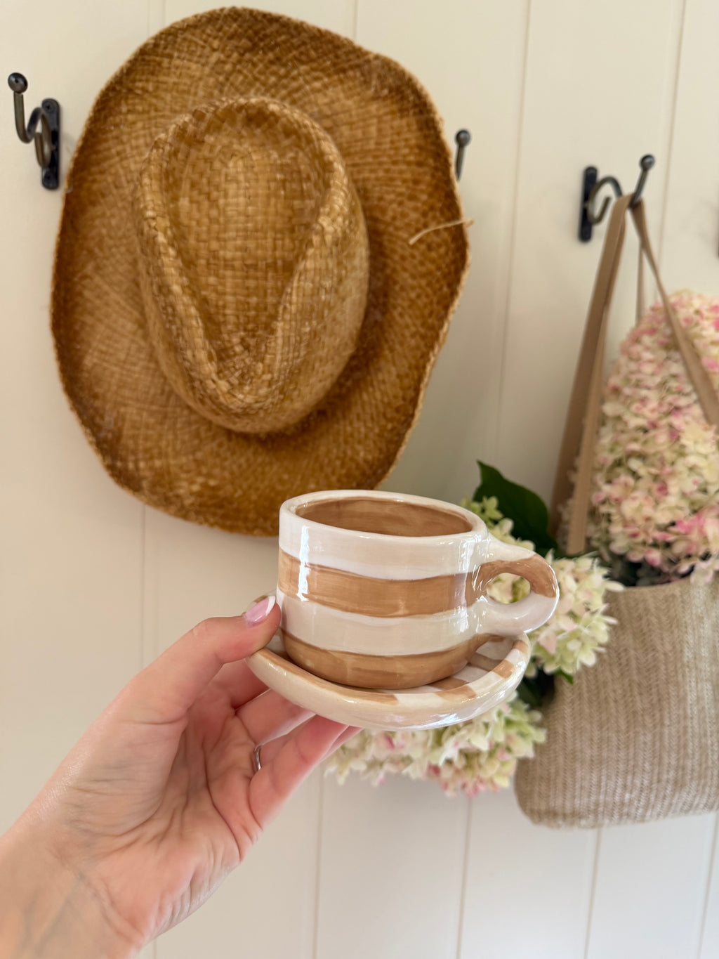 The Mini Harvest Mug & Saucer Set - BEIGE STRIPES