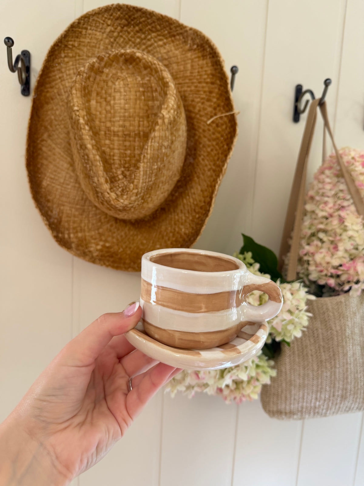 The Mini Harvest Mug & Saucer Set - BEIGE STRIPES