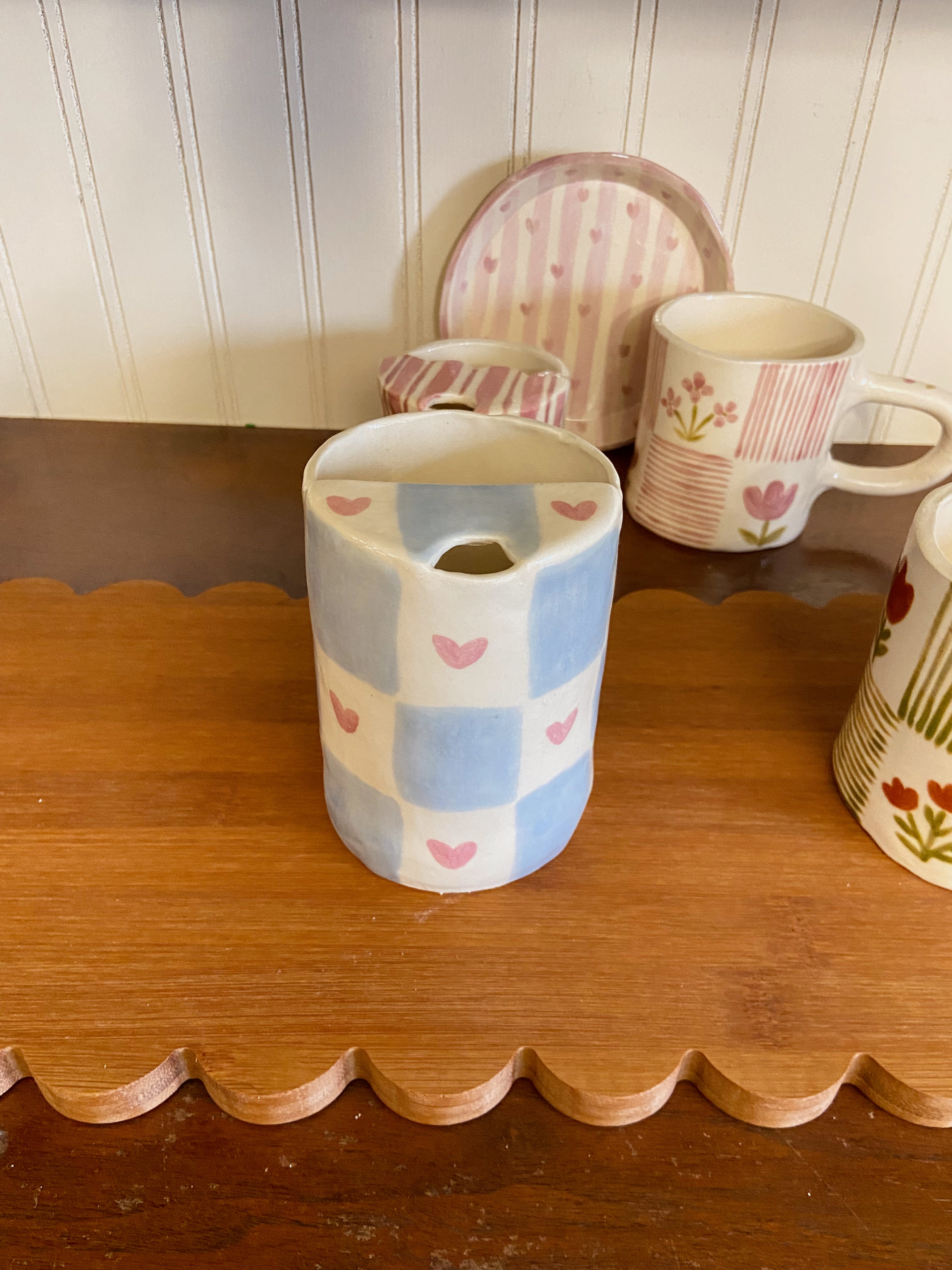 On-The-Go Cup - Blue Check Hearts