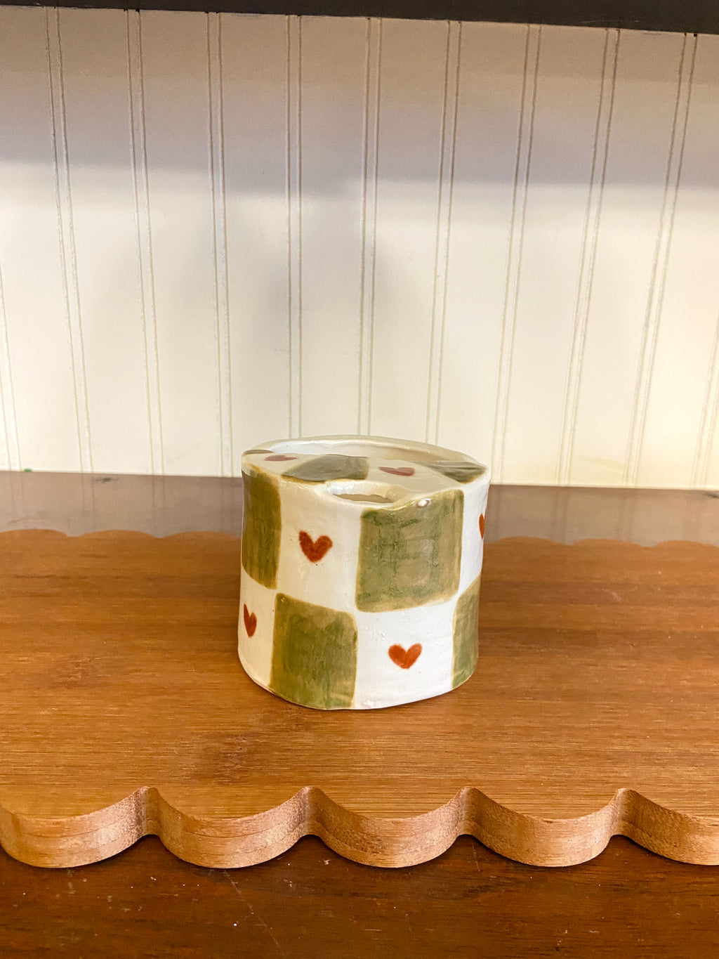On-The-Go Mini Cup - Green Check Hearts