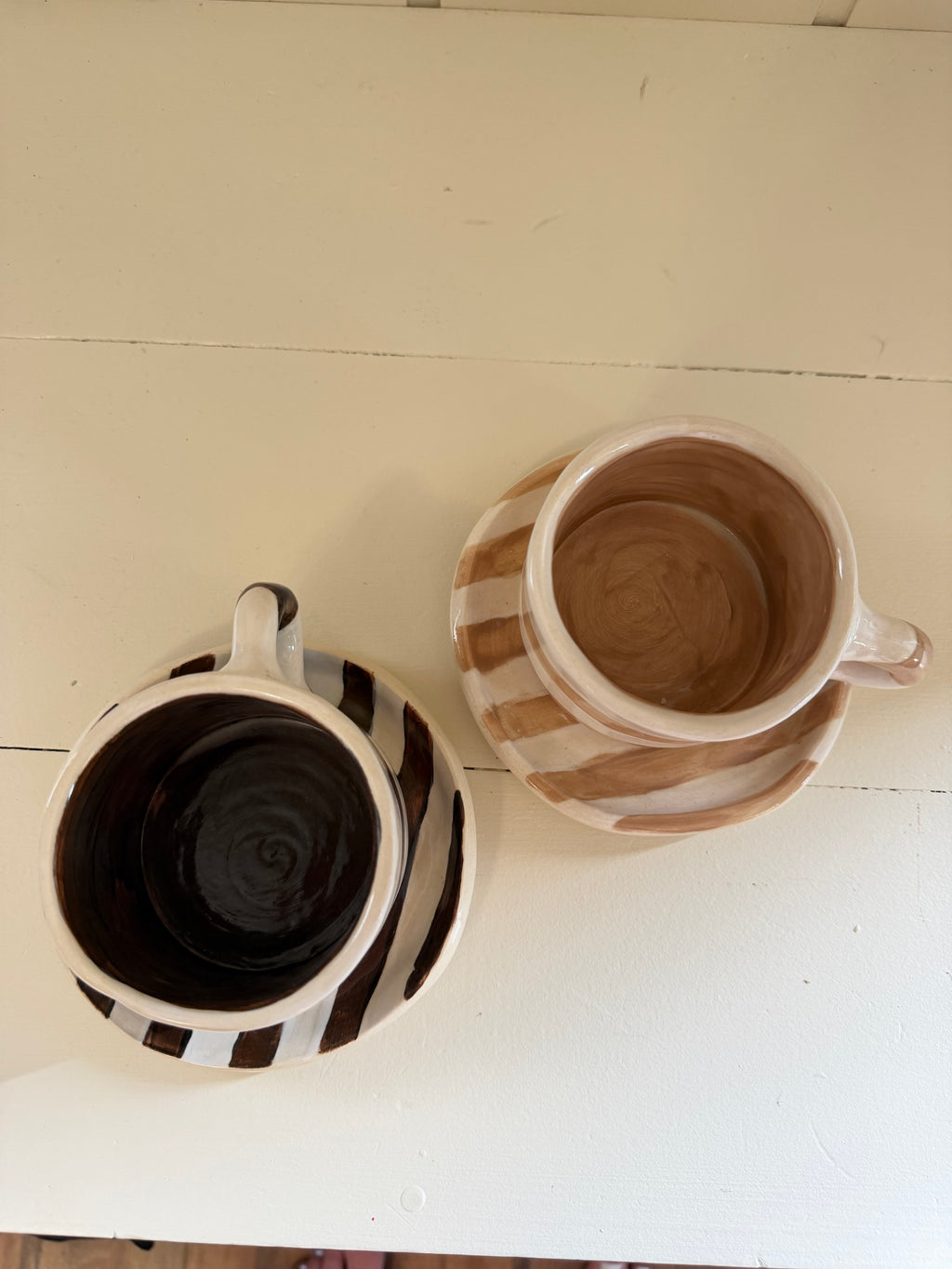 The Mini Harvest Mug & Saucer Set - BEIGE STRIPES