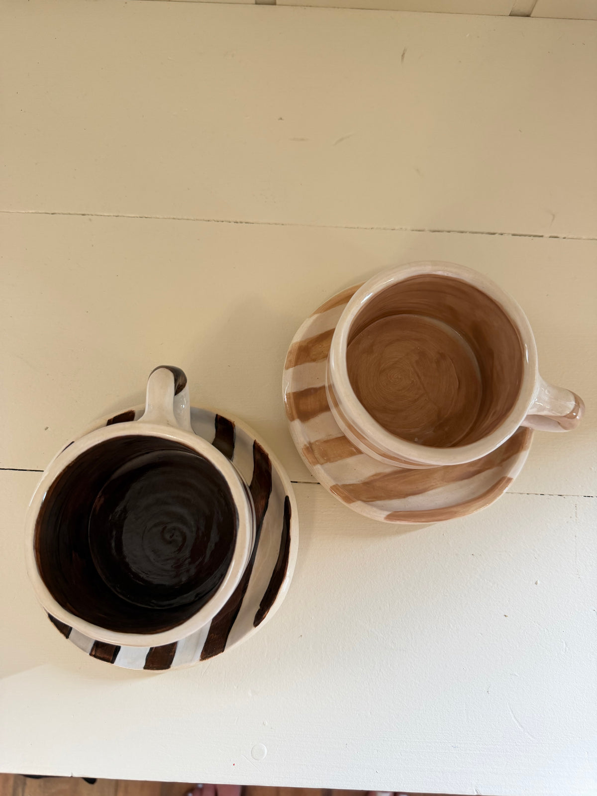 The Mini Harvest Mug & Saucer Set - BEIGE STRIPES
