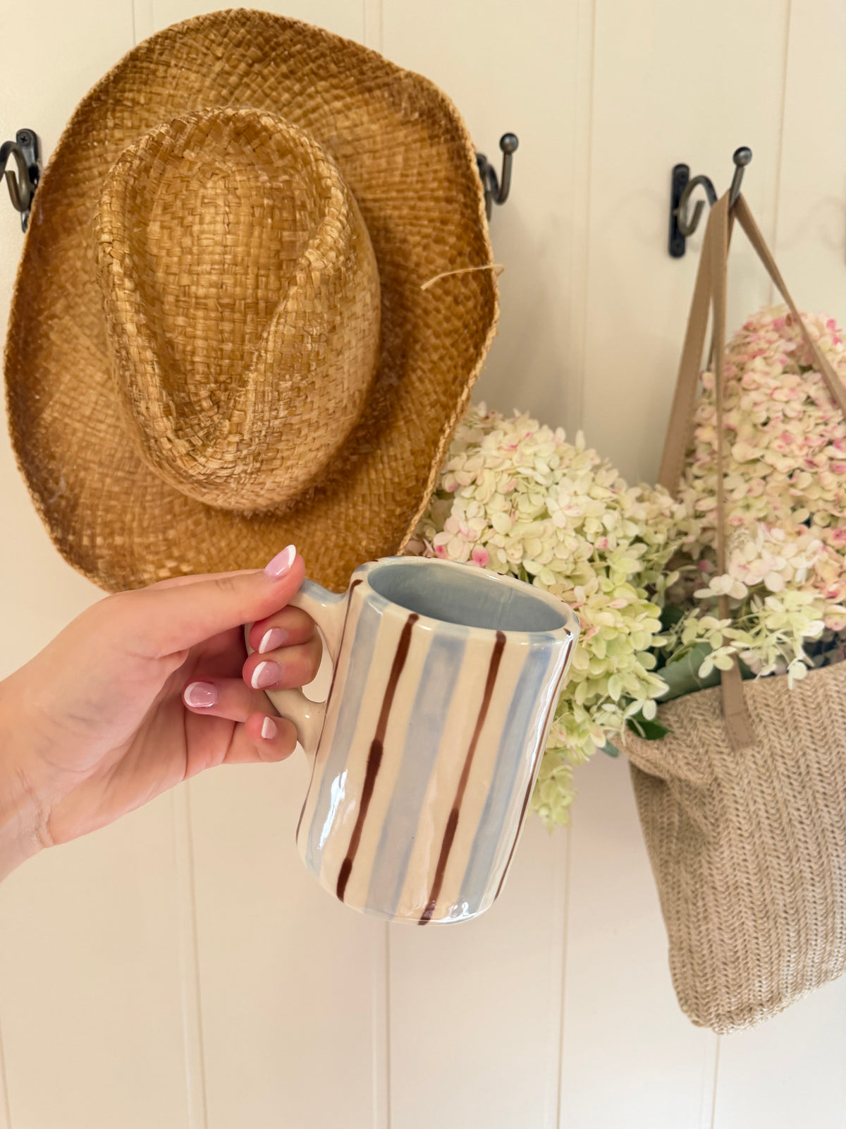 The Cafe Stripes Mug - BLUE + BROWN MIX