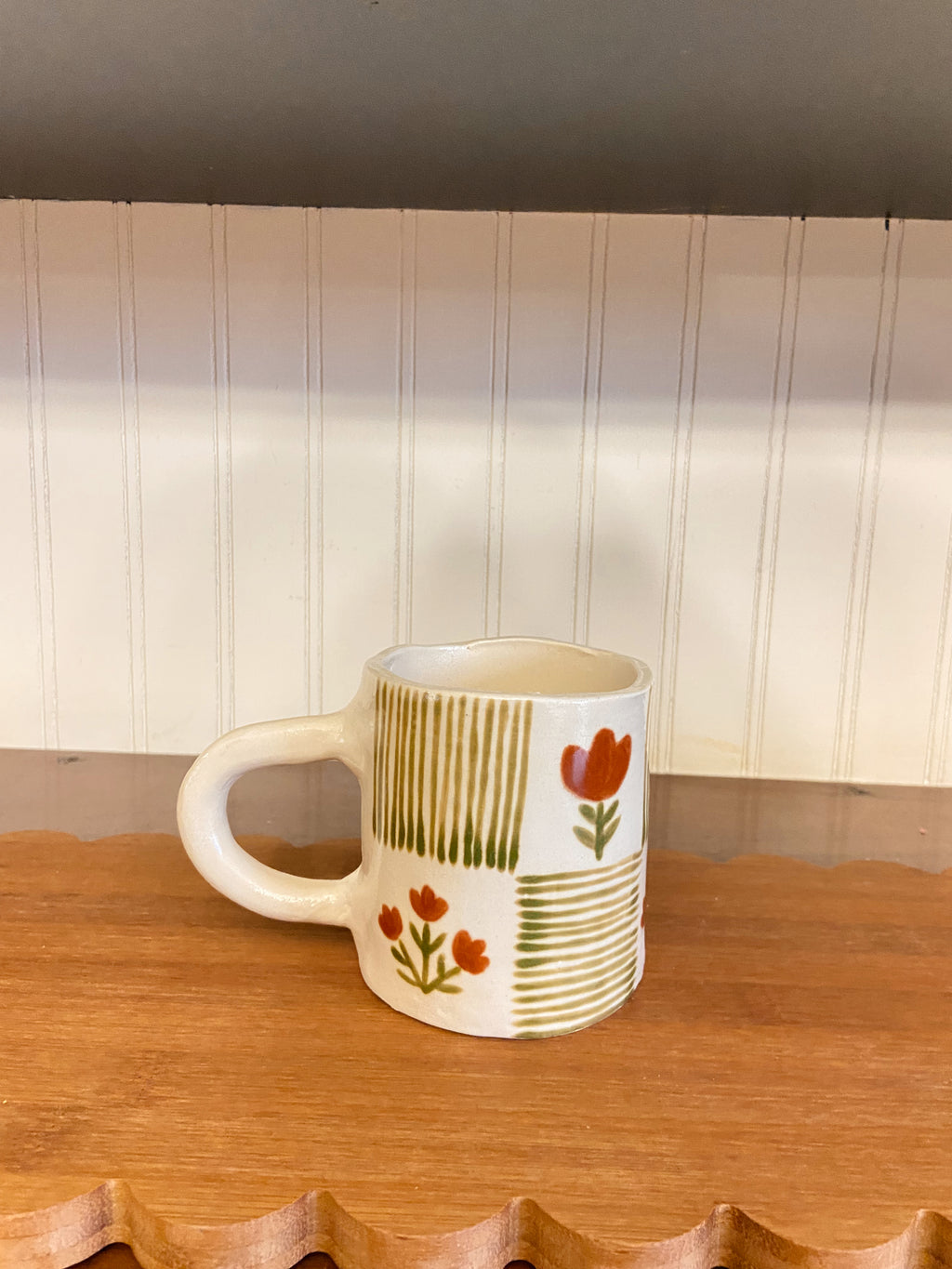 Quilted Mug - Green + Brown Floral