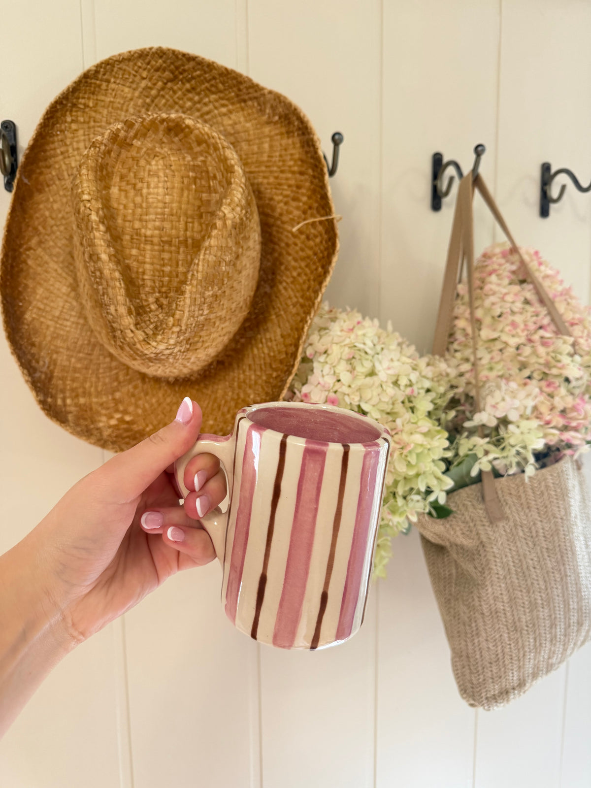The Cafe Stripes Mug - PINK + BROWN MIX