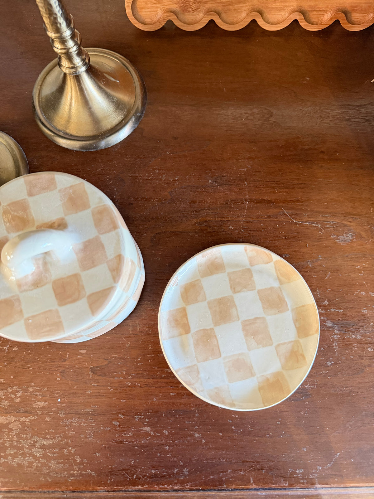 The Cafe Check Butter Dish - BEIGE