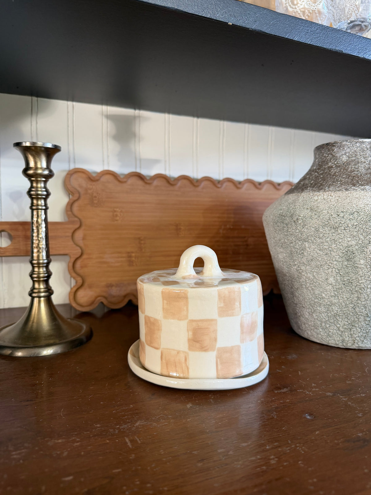The Cafe Check Butter Dish - BEIGE