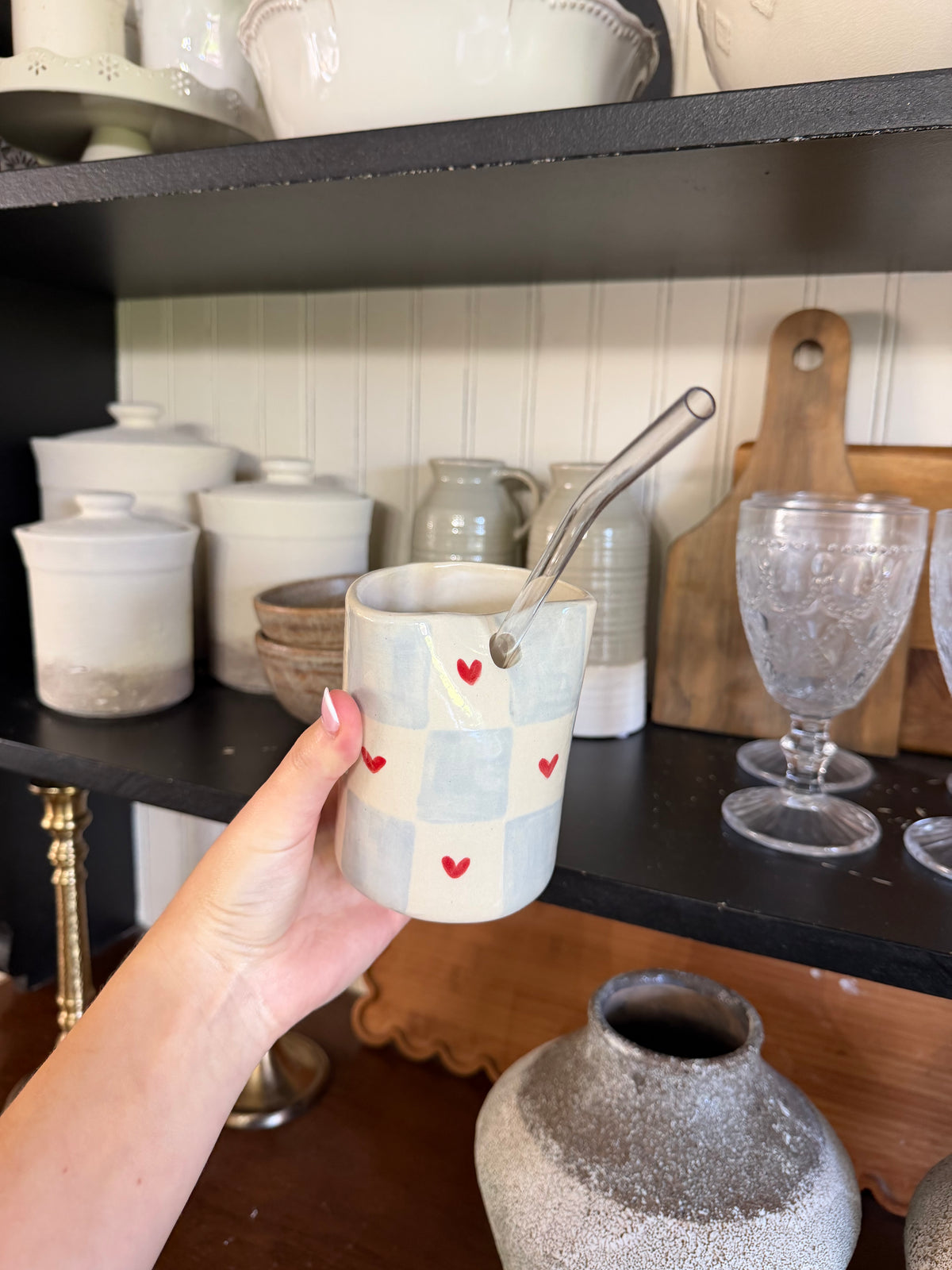 The Checkered Heart Straw Cup - INCLUDES PLASTIC STRAW