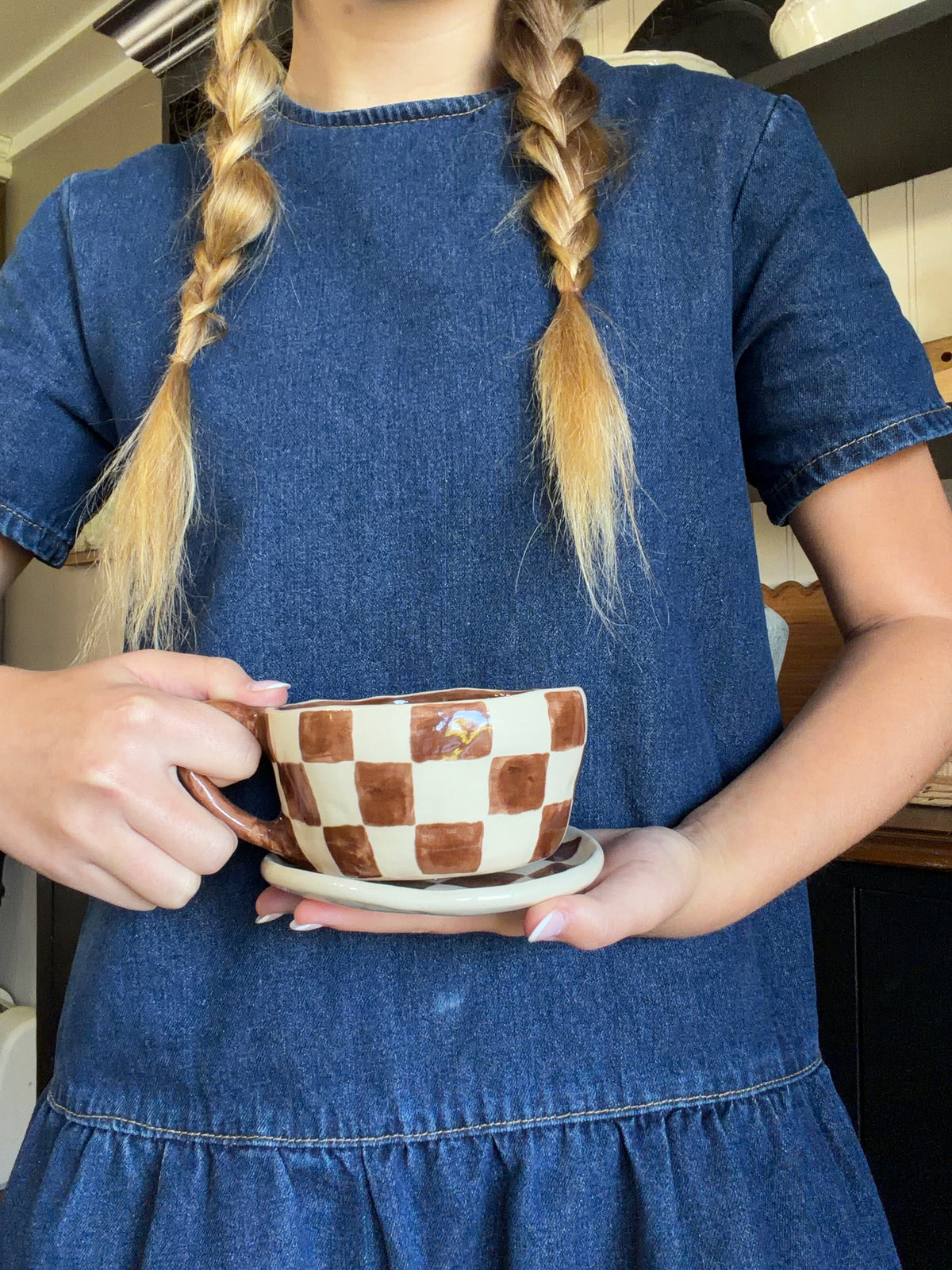 The Cafe Check Mug & Saucer Set