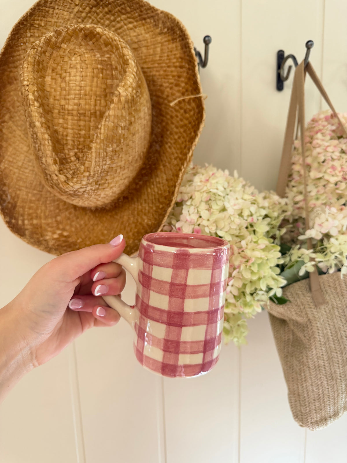 The Autumn Picnic Mug & Saucer Set - PINK GINGHAM