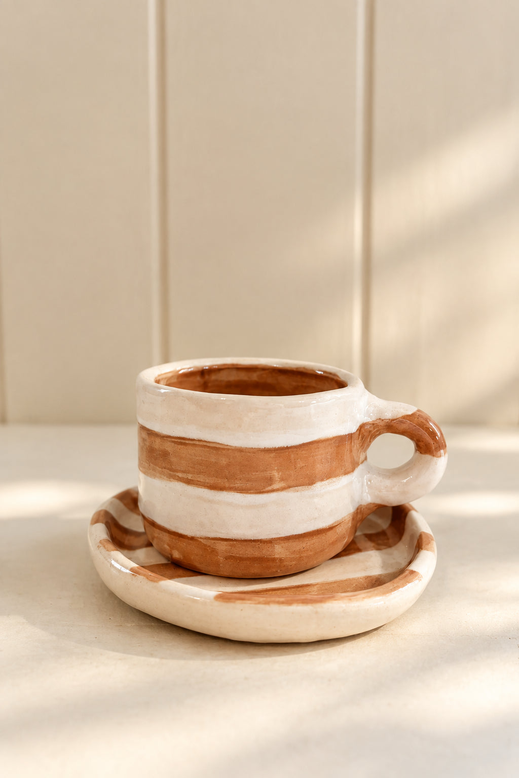 The Mini Harvest Mug & Saucer Set - BEIGE STRIPES