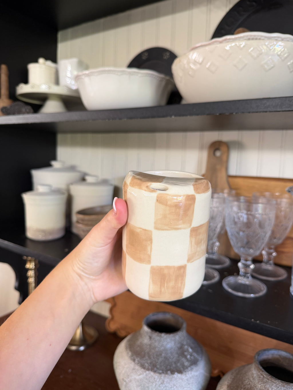 The Checkered Travel Cup - BEIGE